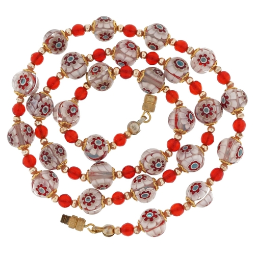 2139 - Italian millefiori glass bead necklace with barrel clasp, 48cm in length, 24.5g