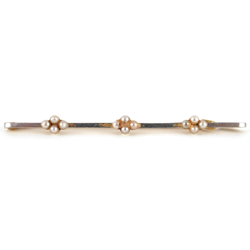 2449 - Victorian 15ct gold seed pearl bar brooch, 6.0cm wide, 4.2g