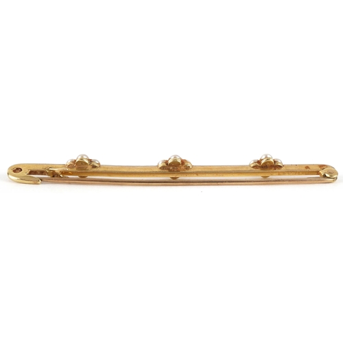 2449 - Victorian 15ct gold seed pearl bar brooch, 6.0cm wide, 4.2g