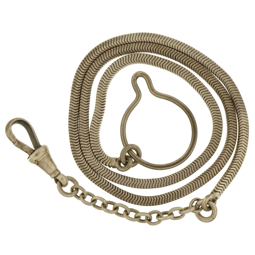 2517 - Unmarked silver snake link watch chain with dog clip, 48cm in length, 21.2g