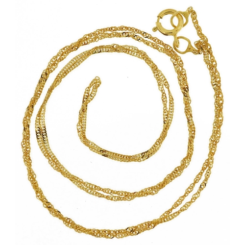 2559 - 9ct gold fine twisted curb link necklace, 44cm in length, 0.7g