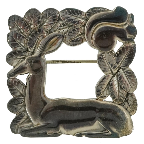 2007 - Arno Malinowski for Georg Jensen, mid century Danish 925S sterling silver deer and squirrel brooch n... 