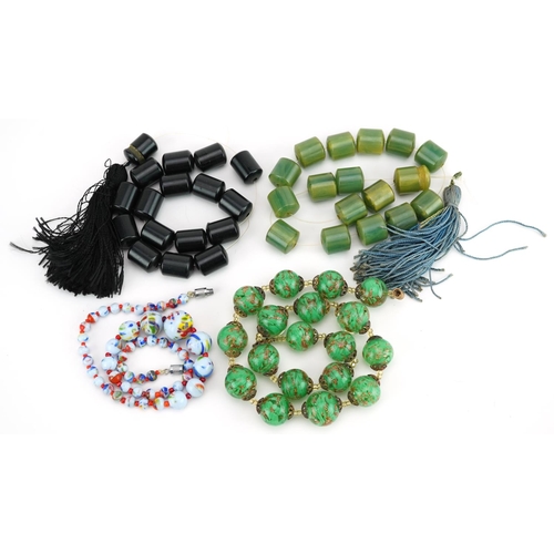 2747 - Two Art Deco Bakelite necklaces and two Murano glass bead necklaces, the largest 44cm in length, tot... 