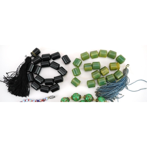 2747 - Two Art Deco Bakelite necklaces and two Murano glass bead necklaces, the largest 44cm in length, tot... 