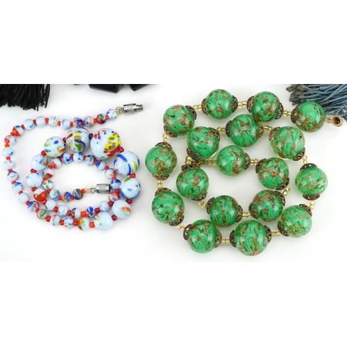 2747 - Two Art Deco Bakelite necklaces and two Murano glass bead necklaces, the largest 44cm in length, tot... 