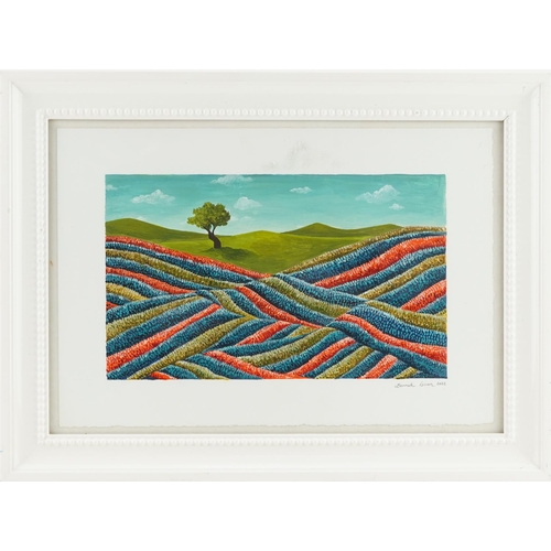 500 - Berrak Iscan 2022 - rural landscape, Turkish school watercolour on card, framed and glazed, 27.5cm x... 