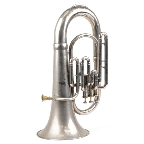 1208 - Vintage silver plated French horn, 59.5cm in length