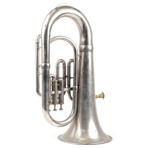 1208 - Vintage silver plated French horn, 59.5cm in length