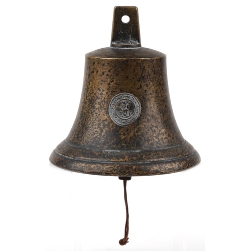 448 - Shipping interest patinated bronze bell dated 1839, 20.5cm high