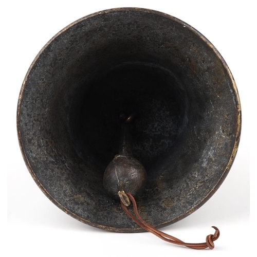  Shipping interest patinated bronze bell dated 1839, 20.5cm high