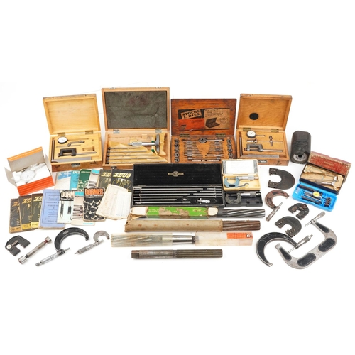 1528 - Vintage and later precision tools and charts including tap & die sets, micrometers and depth gauges