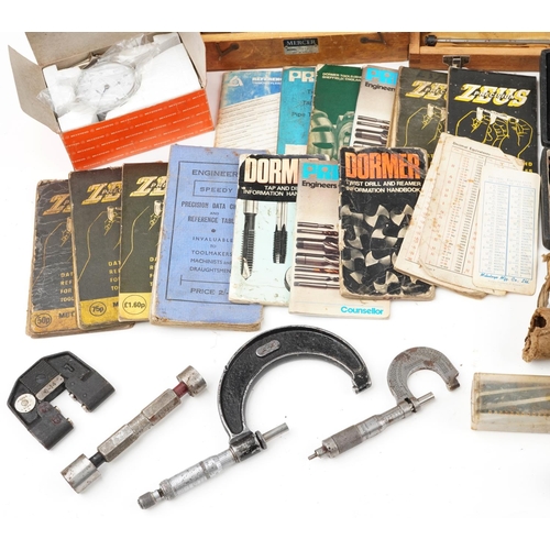 1528 - Vintage and later precision tools and charts including tap & die sets, micrometers and depth gauges