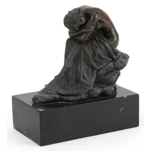 496 - Miguel Fernando Lopez (Milo), patinated bronze statuette of a semi nude female sleeping raised on a ... 