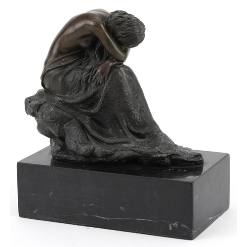 496 - Miguel Fernando Lopez (Milo), patinated bronze statuette of a semi nude female sleeping raised on a ... 