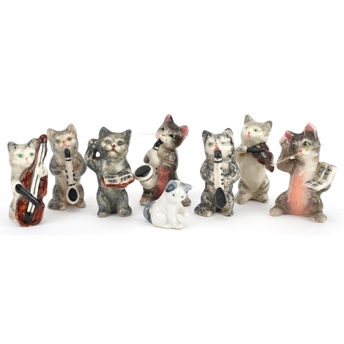 1144 - Seven piece Beswick cat band and one other, the largest 6cm high