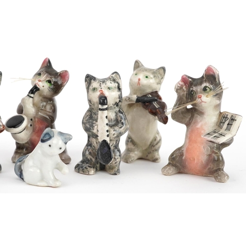 1144 - Seven piece Beswick cat band and one other, the largest 6cm high