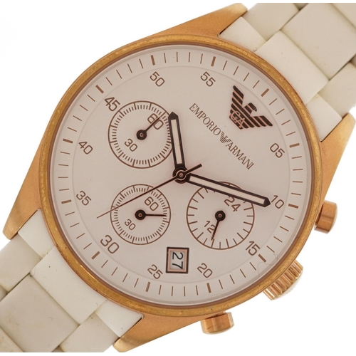 2631 - Emporio Armani, gentlemen's AR-5920 chronograph wristwatch having a white dial with Arabic numerals ... 