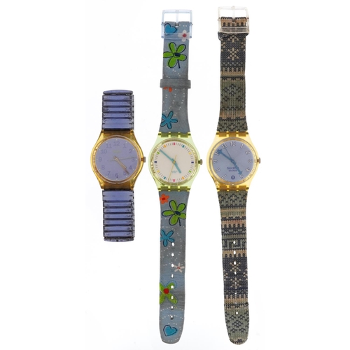 2759 - Three vintage Swatch wristwatches, one with date aperture, each approximately 34mm wide