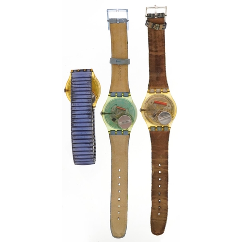 2759 - Three vintage Swatch wristwatches, one with date aperture, each approximately 34mm wide