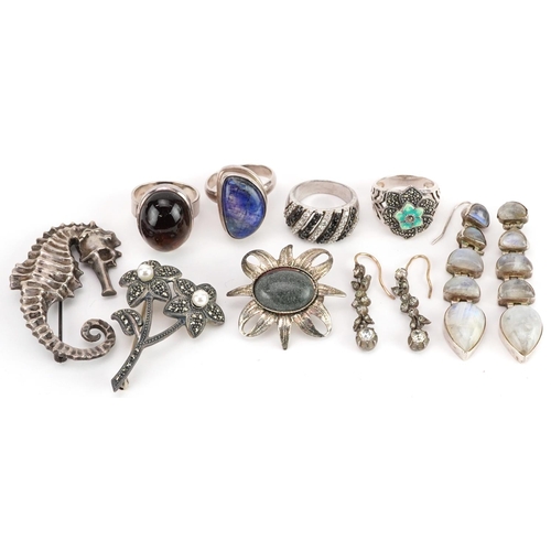 2743 - Silver jewellery, some set with semi precious stones, including a pair of antique clear paste drop e... 