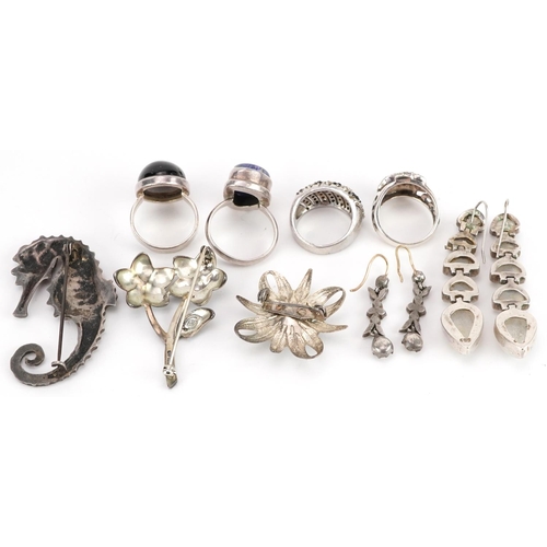 2743 - Silver jewellery, some set with semi precious stones, including a pair of antique clear paste drop e... 