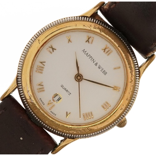 2755 - Mappin & Webb, ladies wristwatch with date aperture and box, 28mm in diameter