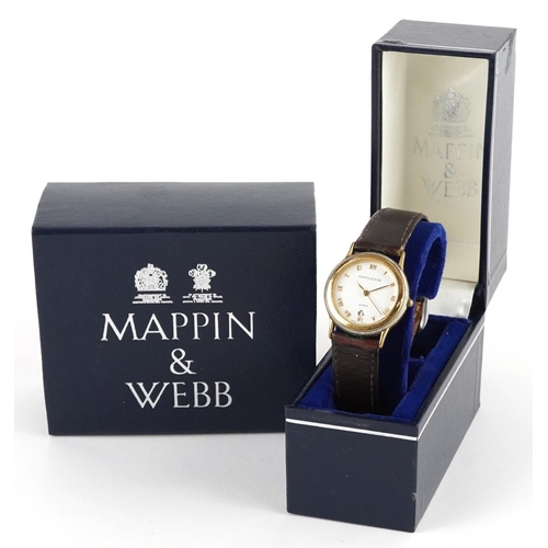 2755 - Mappin & Webb, ladies wristwatch with date aperture and box, 28mm in diameter