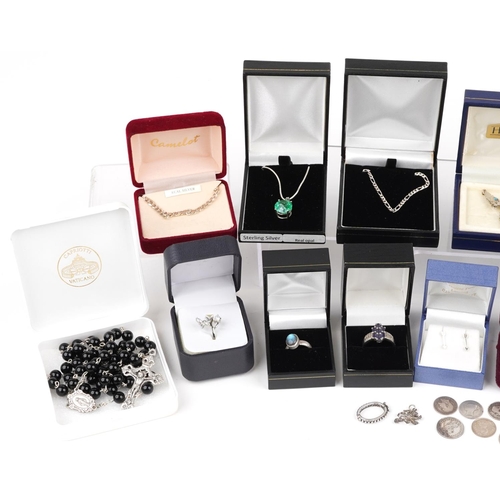 2776 - Large collection of silver jewellery and antique coins including a blue topaz bracelet, semi preciou... 