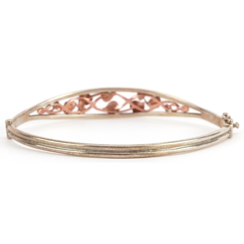 2756 - Clogau, Welsh silver and gold Tree of Life hinged bangle with box, 6.5cm wide, 11.6g