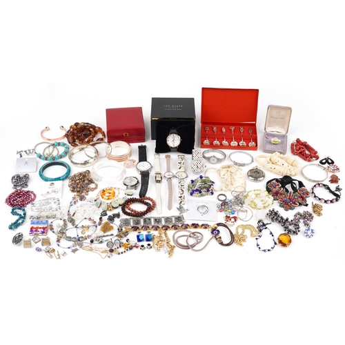 2785 - Large collection of vintage and later costume jewellery, wristwatches and an Omega wristwatch box, i... 