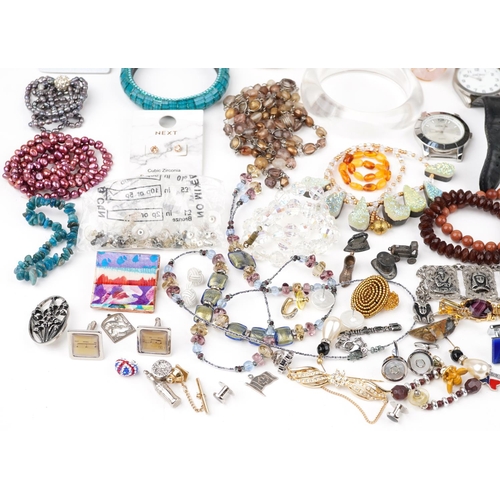 2785 - Large collection of vintage and later costume jewellery, wristwatches and an Omega wristwatch box, i... 