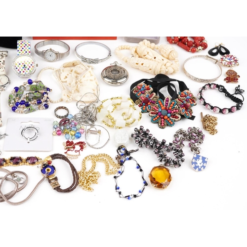 2785 - Large collection of vintage and later costume jewellery, wristwatches and an Omega wristwatch box, i... 