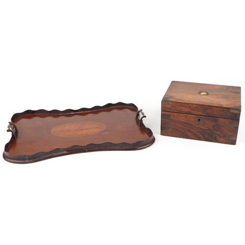 386 - Victorian campaign style brass bound writing slope with tooled leather insert and an Edwardian mahog... 