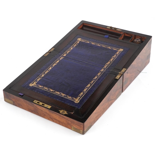 386 - Victorian campaign style brass bound writing slope with tooled leather insert and an Edwardian mahog... 