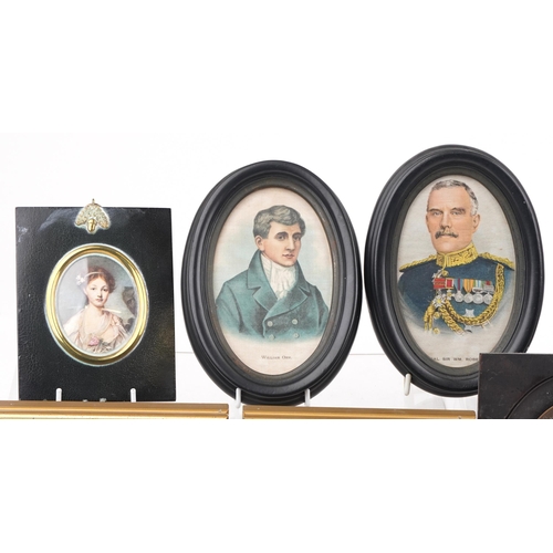 246 - Georgian and later portrait miniature and picture frames housing various pictures and prints includi... 