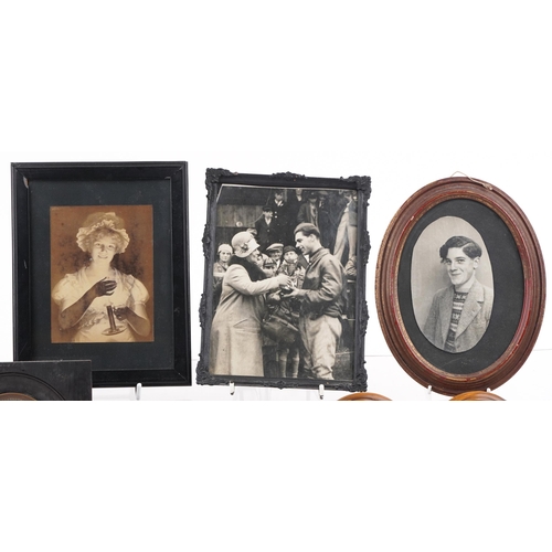 246 - Georgian and later portrait miniature and picture frames housing various pictures and prints includi... 