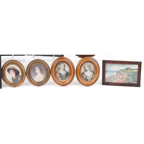 246 - Georgian and later portrait miniature and picture frames housing various pictures and prints includi... 