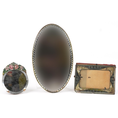 127 - Victorian and later mirrors and frames including an oval wall example with candleholder and a circul... 