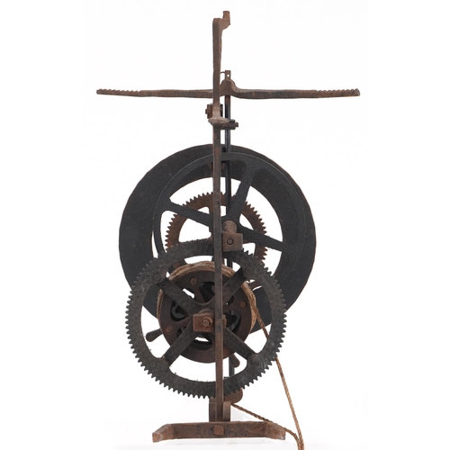 443 - Antique skeleton wall clock, 17cm excluding the weight