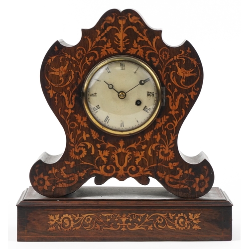  19th century inlaid rosewood mantle clock with circular painted dial having Roman numerals, 33cm hig... 