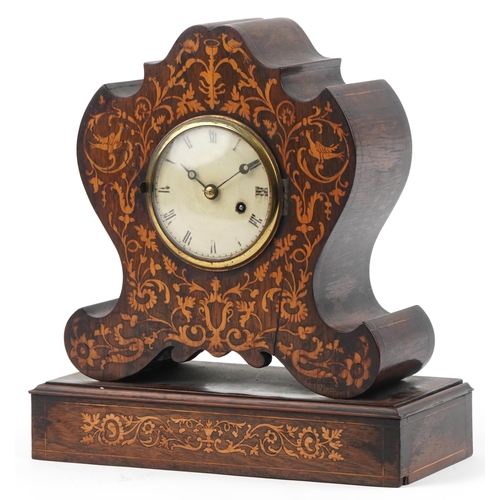  19th century inlaid rosewood mantle clock with circular painted dial having Roman numerals, 33cm hig... 
