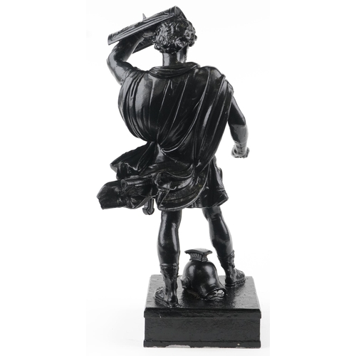 100 - After Francois Moreau, large black painted cast metal statue of a Roman warrior, 65.5cm high