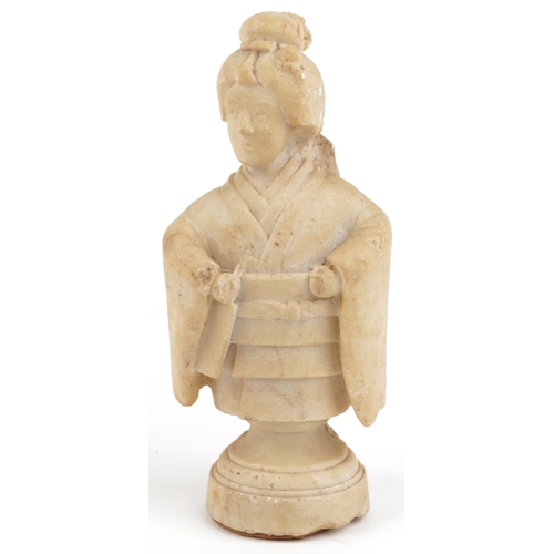 1356 - Chinese carved stone statuette of a Geisha wearing a robe, 32.5cm high