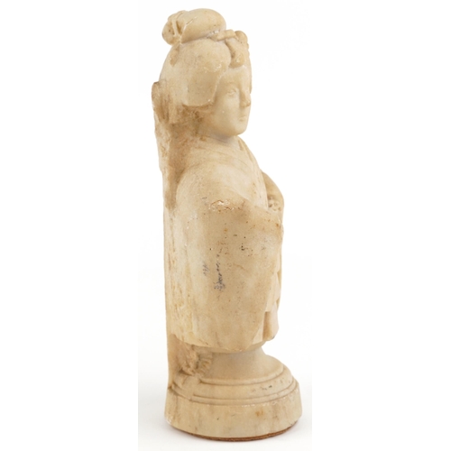 1356 - Chinese carved stone statuette of a Geisha wearing a robe, 32.5cm high