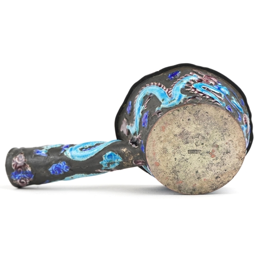 1361 - Chinese white metal ladle enamelled with dragons, 12.5cm in length