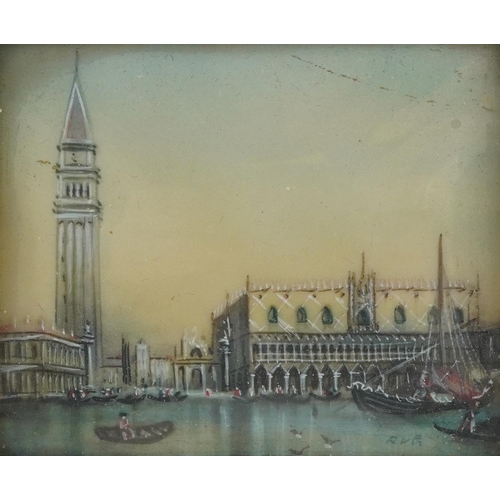 241 - Italian portrait miniature hand painted with view of St Mark's Square Venice housed in a cream and g... 