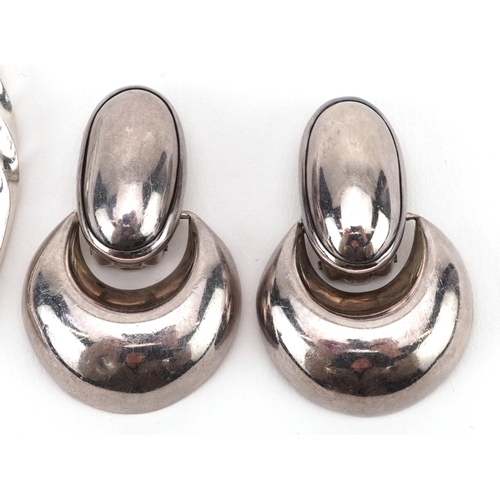 2645 - Heavy Modernist silver bangle and pair of Victorian style sterling silver clip on earrings, the bang... 