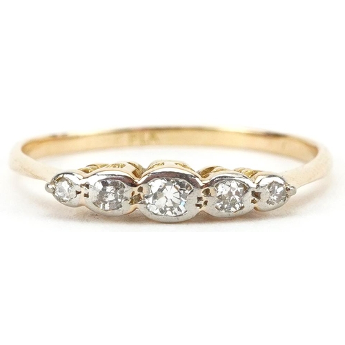 2432 - 18ct gold and platinum graduated diamond five stone ring housed in an R C Fish Eastham jeweller's bo... 