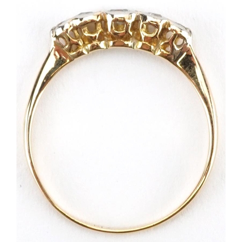 2432 - 18ct gold and platinum graduated diamond five stone ring housed in an R C Fish Eastham jeweller's bo... 