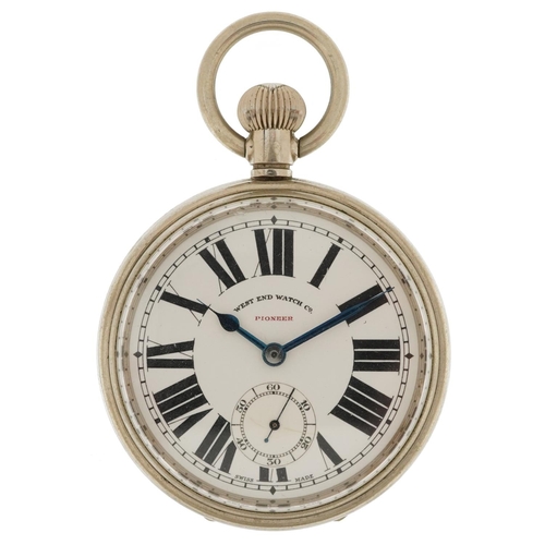 2567 - West End Watch Co, gentlemen's West End Watch Co Pioneer keyless open face pocket watch having ename... 